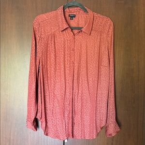 TORRID Rust-Red-Salmon Cheetah Print Button Down Long Sleeve Blouse